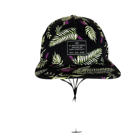 HM‎ Tropical Print Adjustable Snapback Hat Black/Purple/Green Leaf Design Unisex - Picture 3 of 10